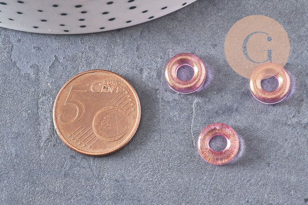 Pendentif donut verre rose-jaune 10x3mm, x10 ( G3508)