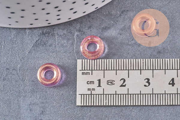 Pendentif donut verre rose-jaune 10x3mm, x10 ( G3508)