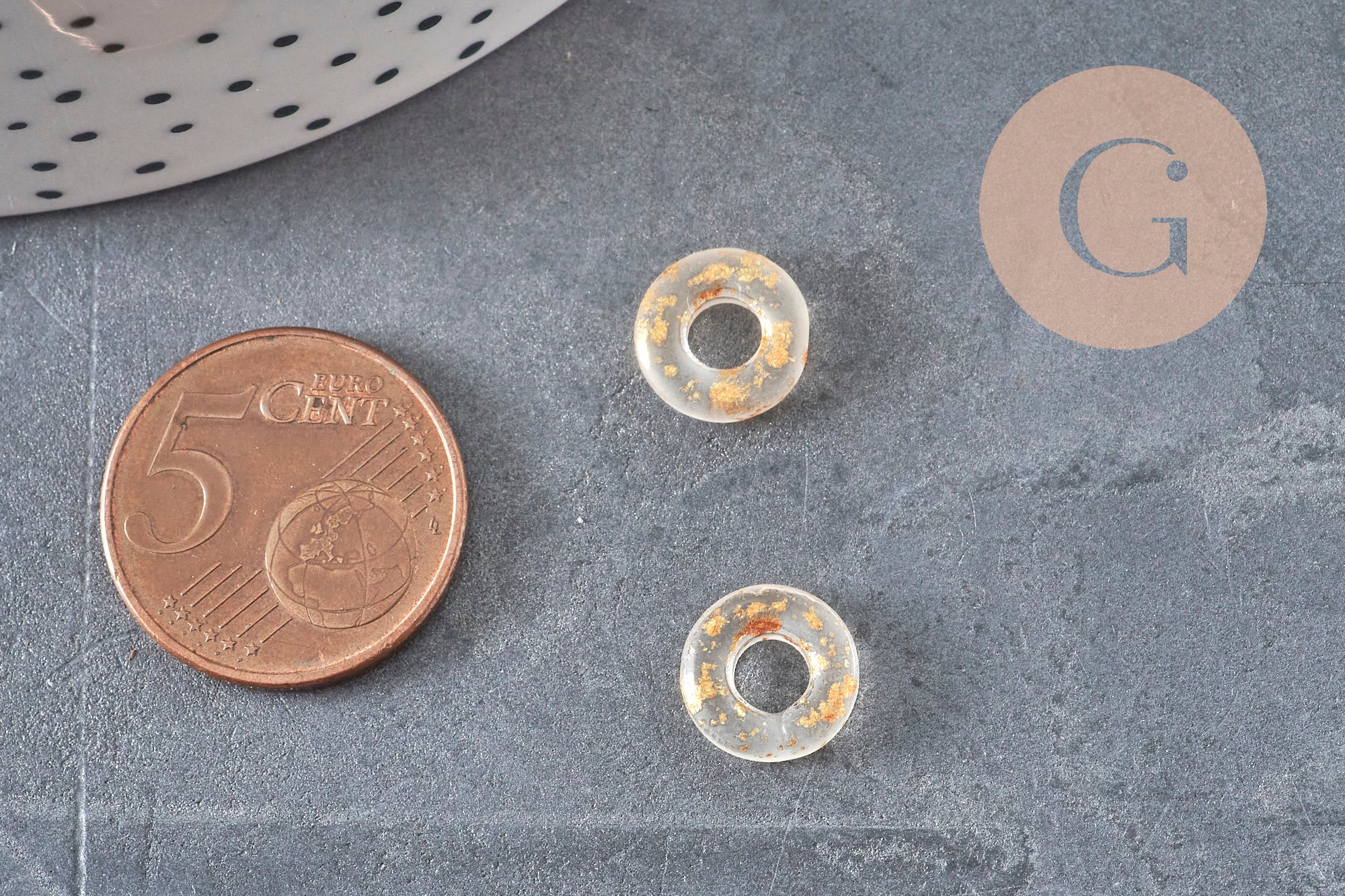 Colgante donut de cristal transparente y lámina de oro, un colgante redondo de cristal para tus creaciones de joyas, 15x3mm, x 10 (G3299)