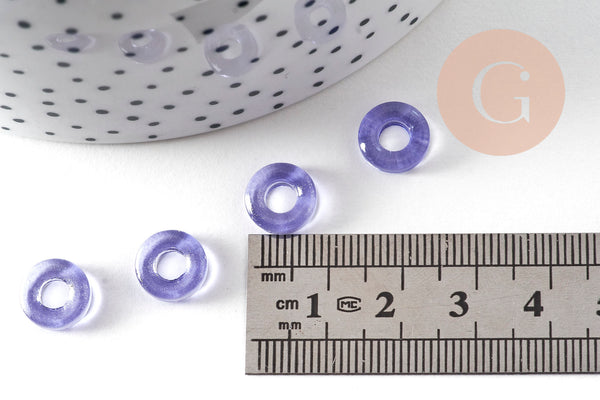 Pendentif donut verre violet 10mm, x10 (3.3g) (G3507)