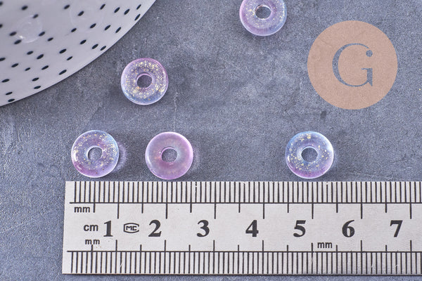 Pendentif donut verre violet rose feuille d'or 10x3mm, x10 (G10627)
