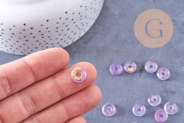 Pendentif donut verre violet rose feuille d'or 10x3mm, x10 (G10627)