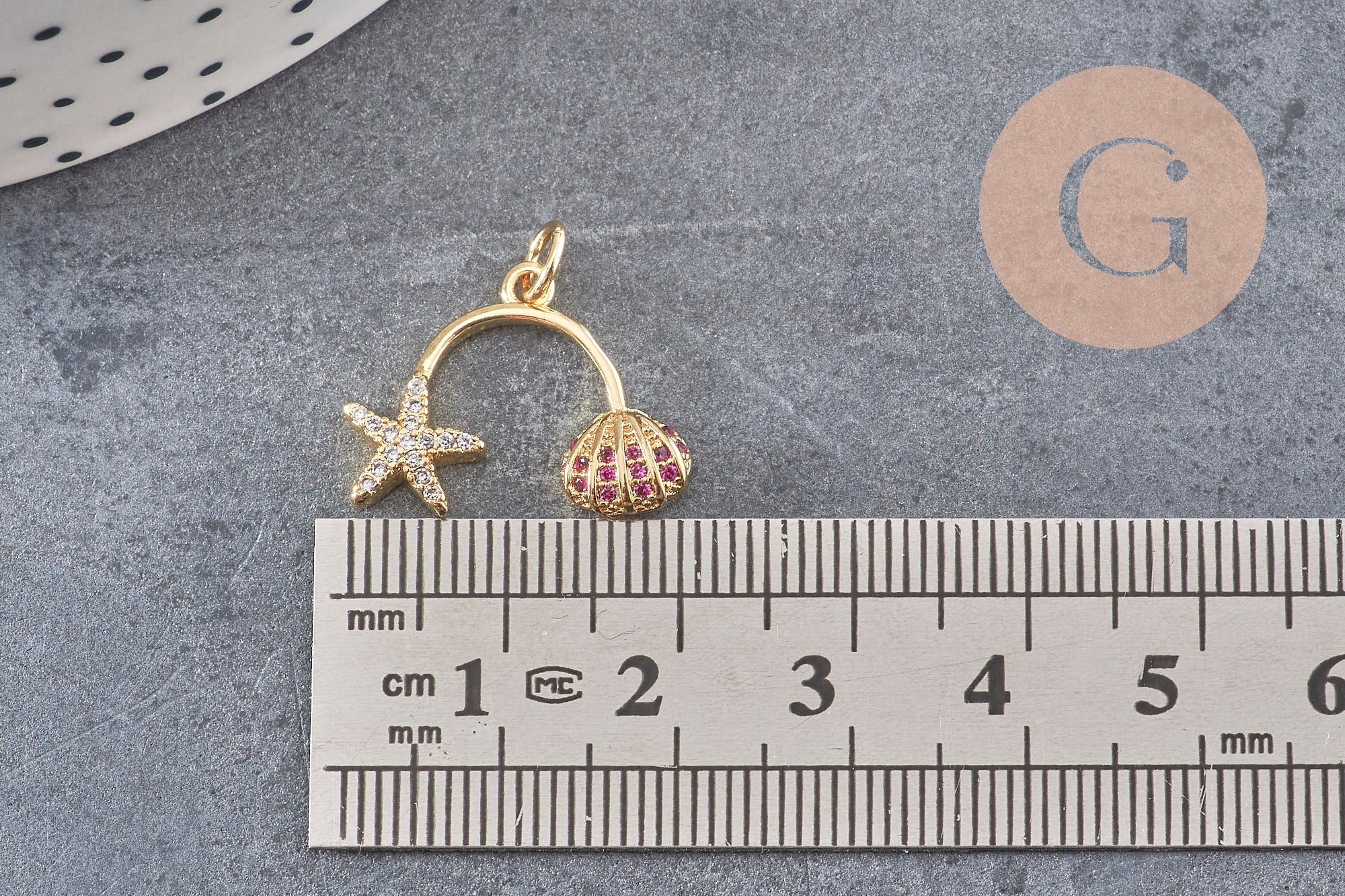 Pendentif double étoile de mer coquillage laiton doré zircon 17mm, pendentif or avec cristaux création de bijoux, x1 (G8695)