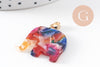 Pendentif éléphant écaille multicolore, acétate et laiton doré, création bijoux, perles plastique,27mm, x1 (G4038)
