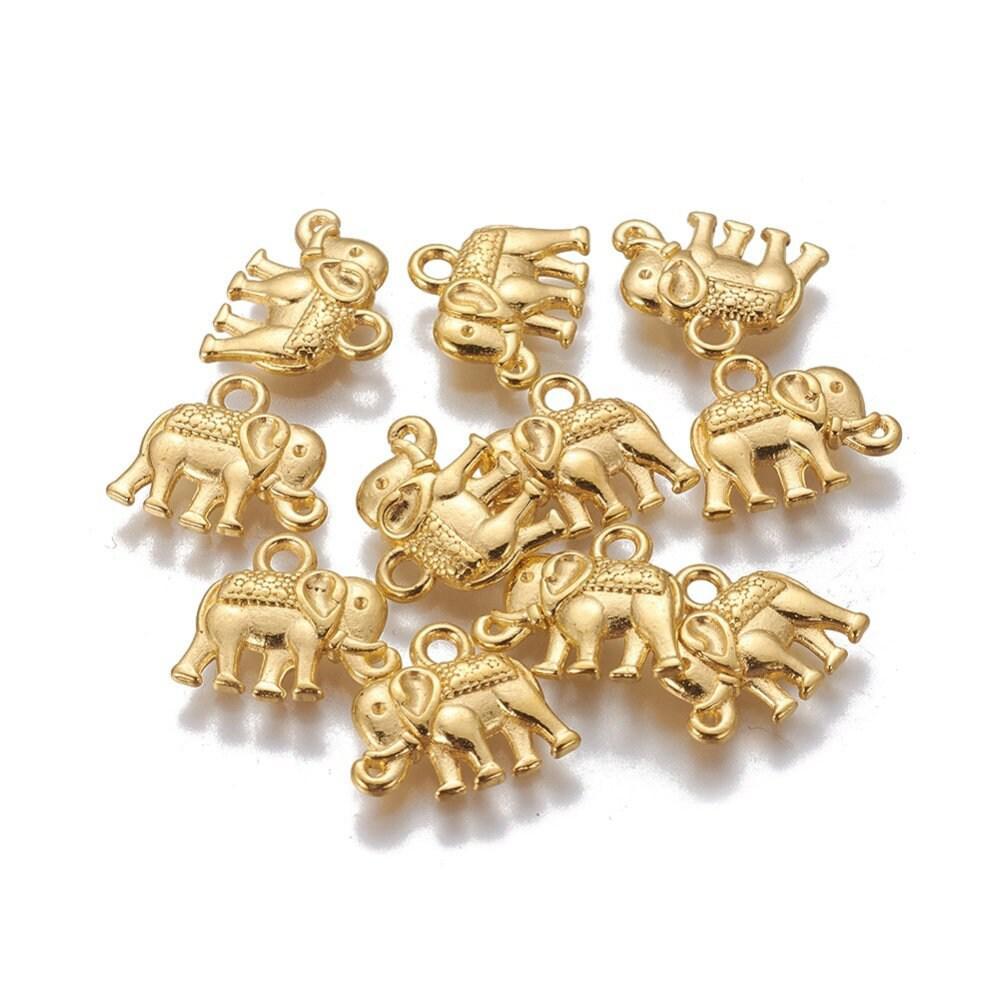 Pendentif éléphant zamac doré,fournitures créatives, sans nickel,creation bijoux animal jungle,14mm,x 2 (G5462)
