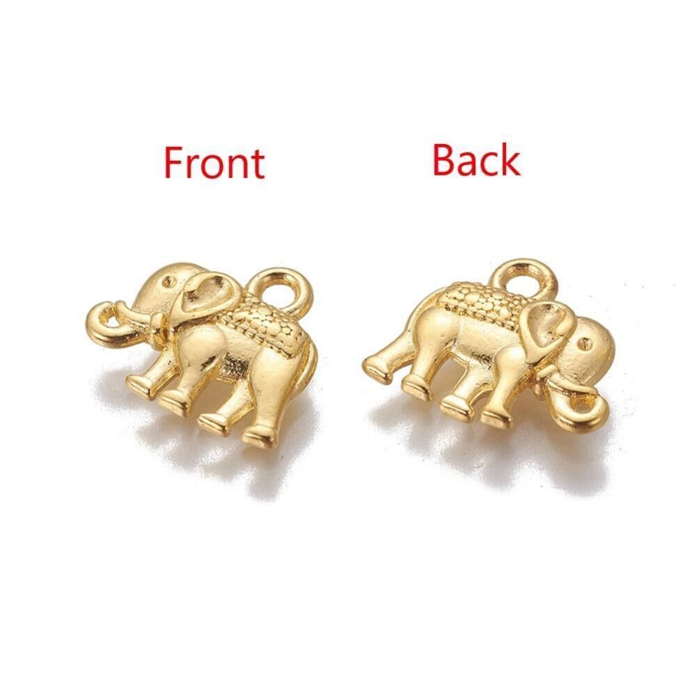 Pendentif éléphant zamac doré,fournitures créatives, sans nickel,creation bijoux animal jungle,14mm,x 2 (G5462)