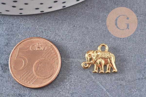 Pendentif éléphant zamac doré,fournitures créatives, sans nickel,perle géométrique,9.5mm, x2 G5871