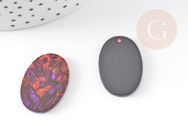Pendentif en acétate résine rouge et noire 20mm, création de bijoux en résine et plastique, x2 (G6872)