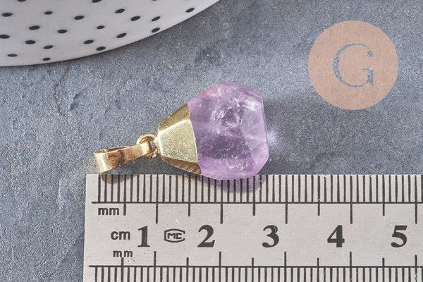 Pendentif en forme de goutte en améthyste naturelle à facettes dorées 19-21mm, pierre, x1 G5888