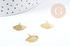 Pendentif estampe filigrane feuille Gingko acier doré 201 inoxydable 14.5mm, x2, (G8934)