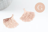 Pendentif estampe filigrane feuille gingko laiton or rose 33mm, Pendentif très fin et léger, x2 (G9826)
