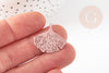 Pendentif estampe filigrane feuille gingko laiton rose clair, Pendentif très fin et léger, 25x22mm, x2 (G3699)