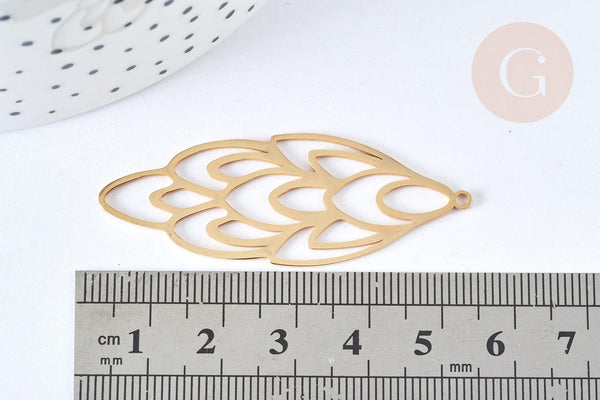 Pendentif estampe filigrane fleur acier inoxydable 201 doré 52mm, Pendentif léger création de bijoux, x1 G7254