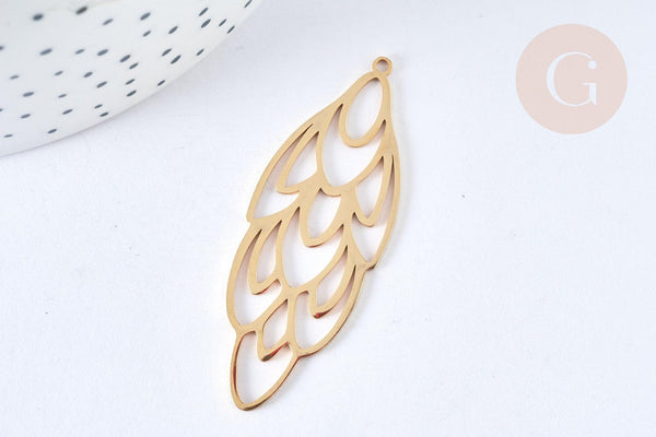 Pendentif estampe filigrane fleur acier inoxydable 201 doré 52mm, Pendentif léger création de bijoux, x1 G7254