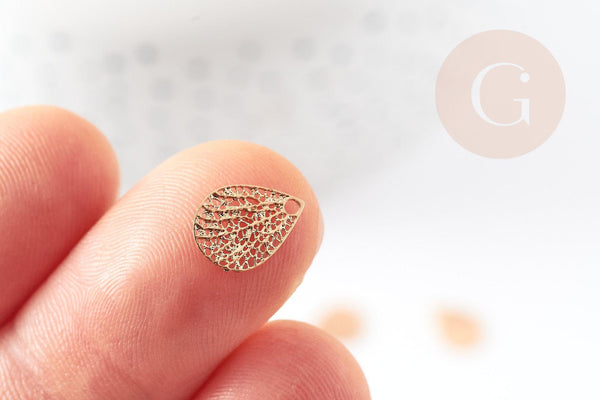 Pendentif estampe filigrane goutte dentelle laiton doré 10mm, Pendentif très fin et léger pour création de bijoux DIY x2 G9202