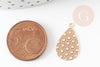 Pendentif estampe filigrane goutte motif géométrique laiton doré 19.5mm, Pendentif très fin et léger pour création de bijoux, x2 (G9279)