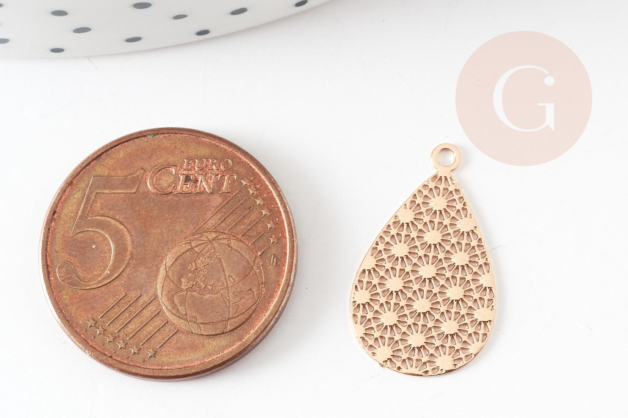 Pendentif estampe filigrane goutte motif géométrique laiton doré 19.5mm, x2 (G9279)