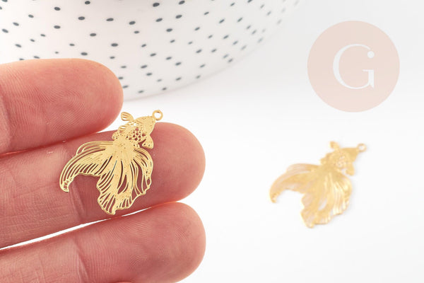 Pendentif estampe filigrane poisson acier 201 inoxydable doré 18K 27mm, x2 (G8793)