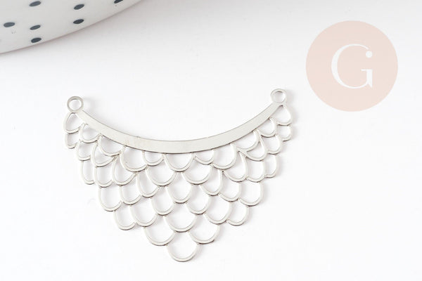 Pendentif estampe filigrane pyramide plastron acier inoxydable 201 platine 22x30mm, Pendentif fin et léger argenté, x2 (G4112)