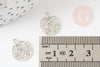 Pendentif estampe filigrane rond Fleur rose laiton platine 14.5mm, x2 (G9305)