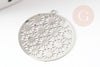 Pendentif estampe filigrane rond acier argent, Pendentif très fin et léger, 21.5x20mm ,x2 (G4111)
