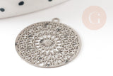 Pendentif estampe filigrane rond acier argent, Pendentif très fin et léger, 22x20mm,x2 (G4910)