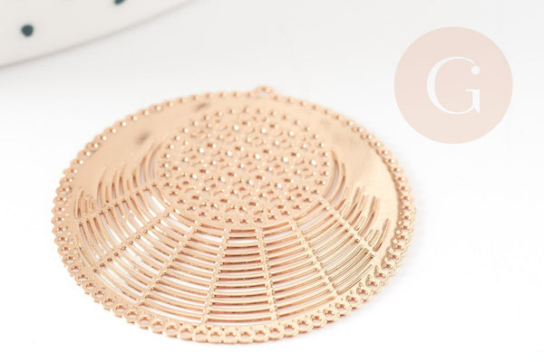 Pendentif estampe filigrane rond dentelle géométrique laiton doré 31mm, Pendentif très fin et léger pour création de bijoux, x2 G9278