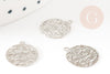Pendentif estampe filigrane rond motif vagues laiton platine 14mm, Pendentif léger pour création bijoux argent, x2 (G9298)