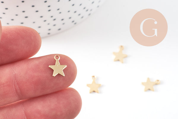 Pendentif étoile acier 304 inoxydable dore 10mm,breloque acier sans nickel pour création bijoux, x5 G3246