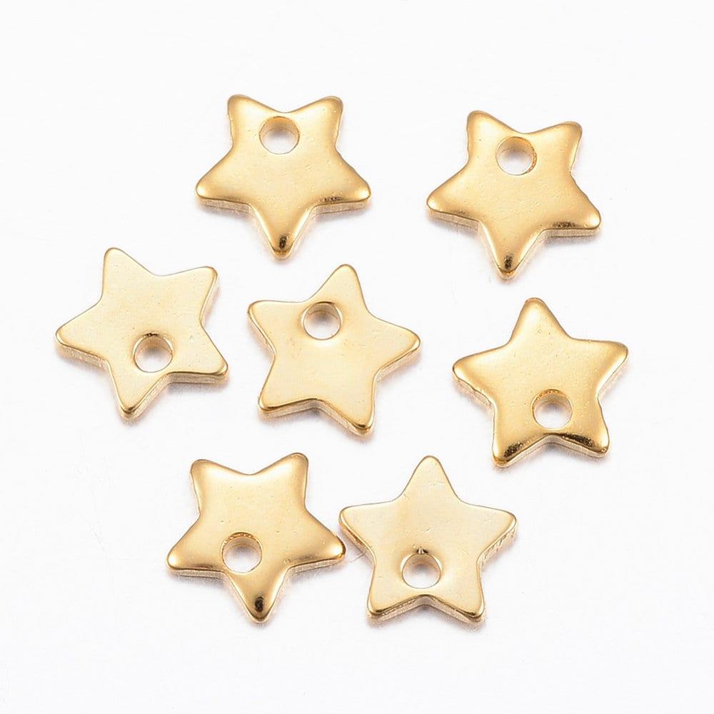 Pendentif étoile acier 304 inoxydable dore 24K 5.5mm,x5 (G6269)