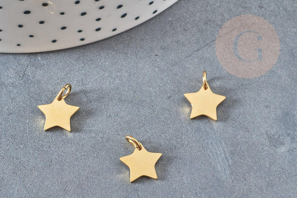 Pendentif étoile acier 304 inoxydable dore IP 12mm, x2 (G2640)