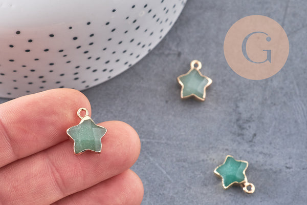 Pendentif étoile aventurine naturelle facette laiton doré 17mm, x1 (G3947)
