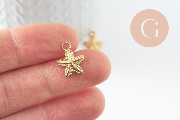 Pendentif étoile de mer acier 304 inoxydable doré IP 15.5mm, x2 (G9855)