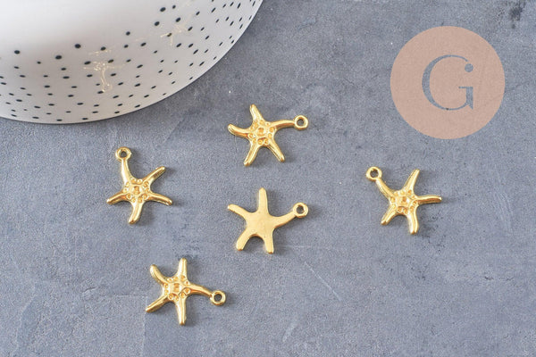 Pendentif étoile de mer zamac doré 22mm, x10 (G10545)