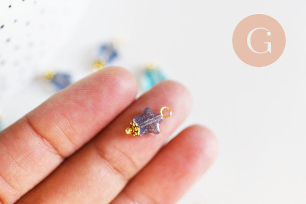 Pendentif étoile doré carats verre coloré 14mm, x10 (G6225)