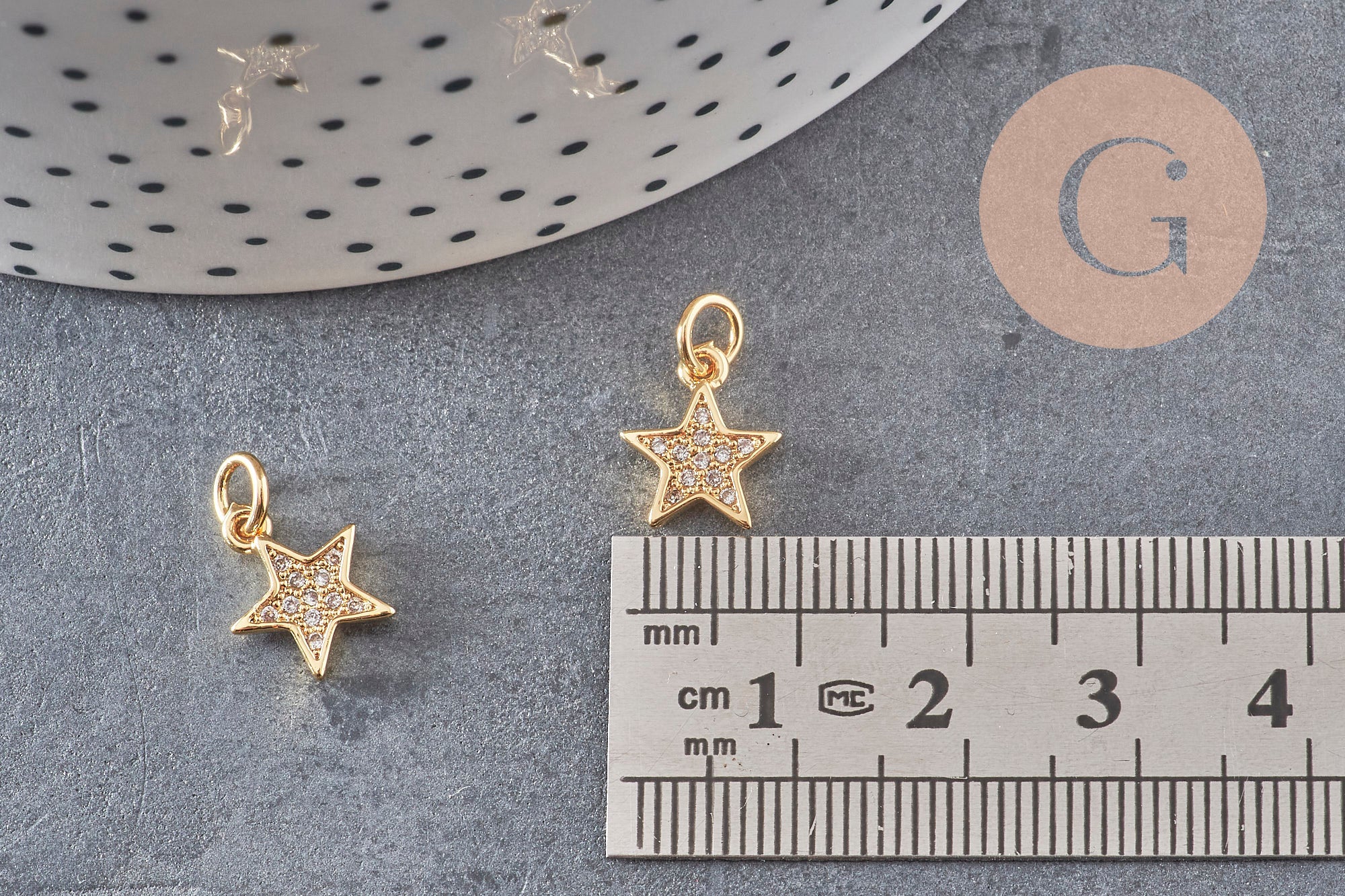 Pendentif étoile doré cristal zircon, pendentif doré,porte-bonheur,laiton dore,bijou constellation,11.5mm, x1 (G4062)