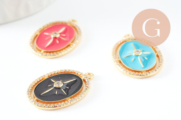 Pendentif étoile du nord zircons laiton doré 18k 25.5mm, sans nickel, création de bijoux, pendentif chanceux, x1 (G5959)