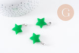 Pendentif étoile jade naturel vert acier inoxydable platine 22mm, x1 (G10072)