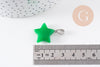 Pendentif étoile jade naturel vert acier inoxydable platine 22mm, x1 (G10072)