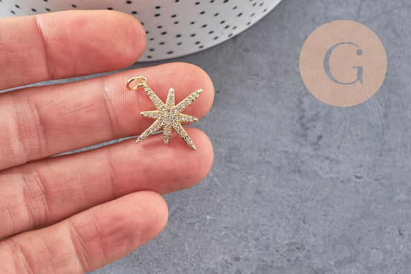 Pendentif étoile laiton doré cristal zircon 25mm, x1 (G0476)