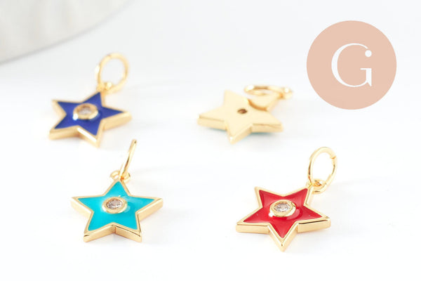 Pendentif étoile laiton doré émaillé et zircon 12x10.5mm, x1 (G3576)