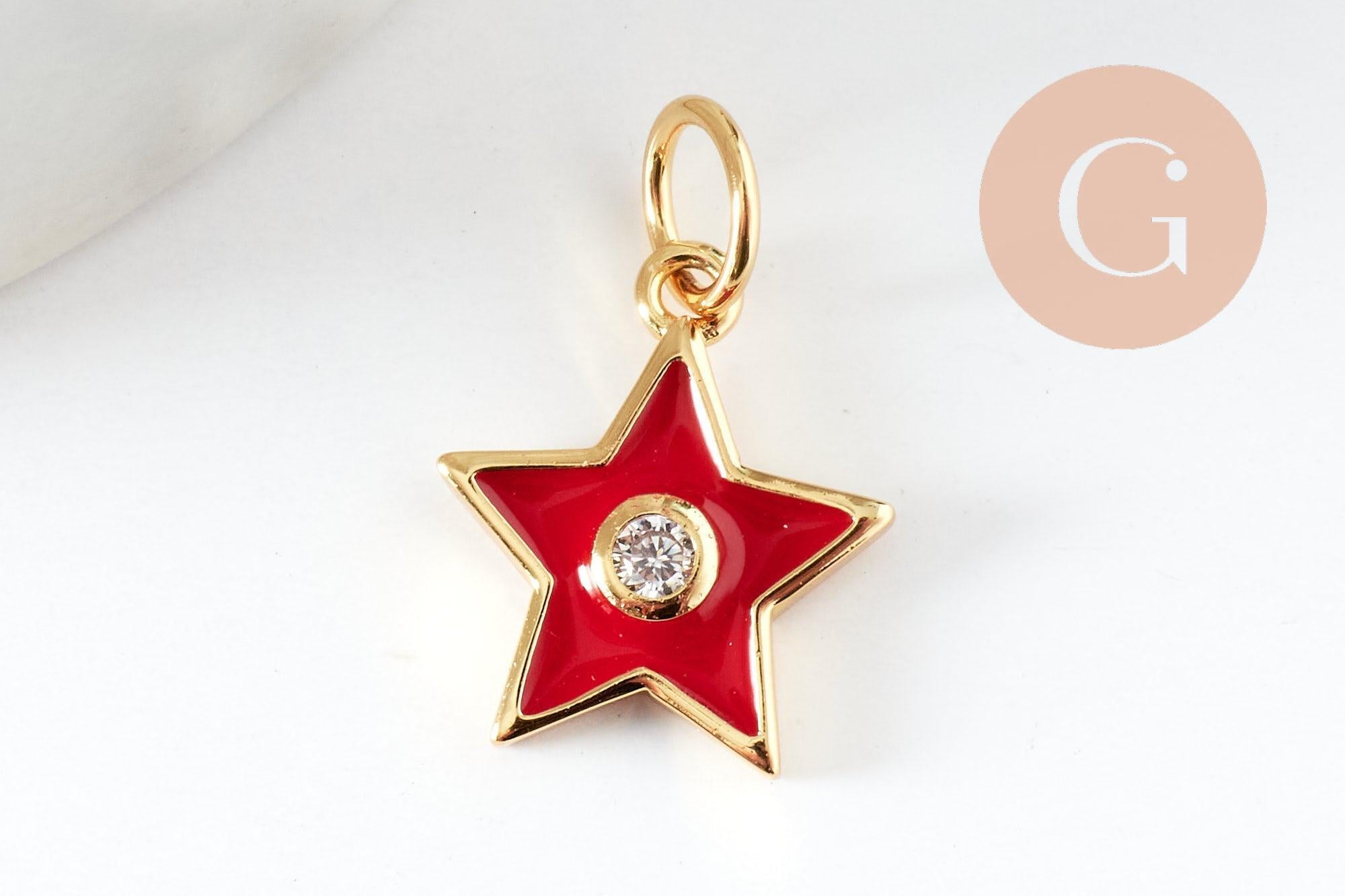 Pendentif étoile laiton doré émaillé et zircon 12x10.5mm, x1 (G3576)
