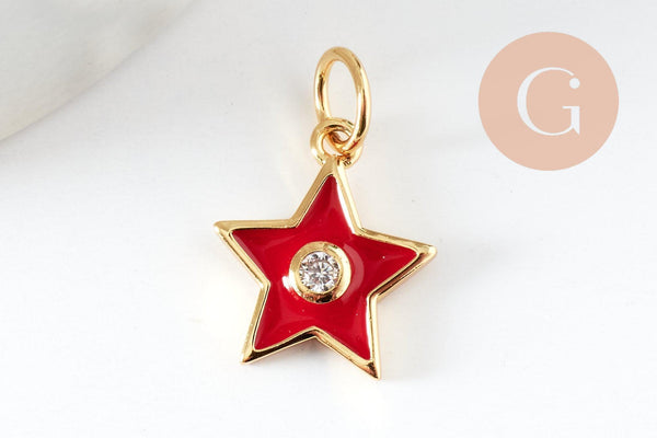 Pendentif étoile laiton doré émaillé et zircon 12x10.5mm, x1 (G3576)