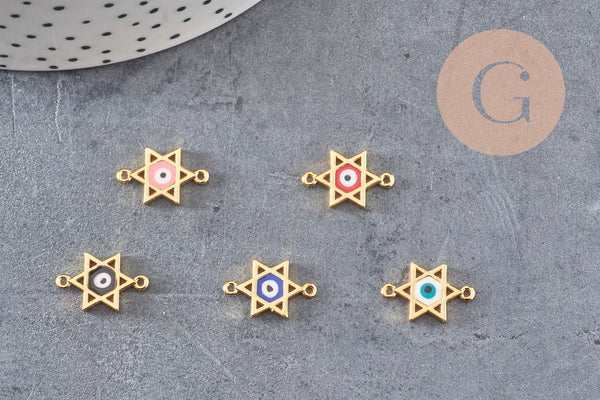 Pendentif etoile oeil cristal zircon émail coloré,pendentif doré,porte-bonheur,laiton doré, Pendentif etoile david,16mm, x1 (G1817)