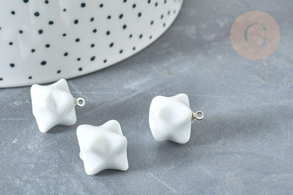 Pendentif étoile porcelaine blanc doré laiton platine 14.5mm, pendentif pour fabrication bijoux, x1 G8184