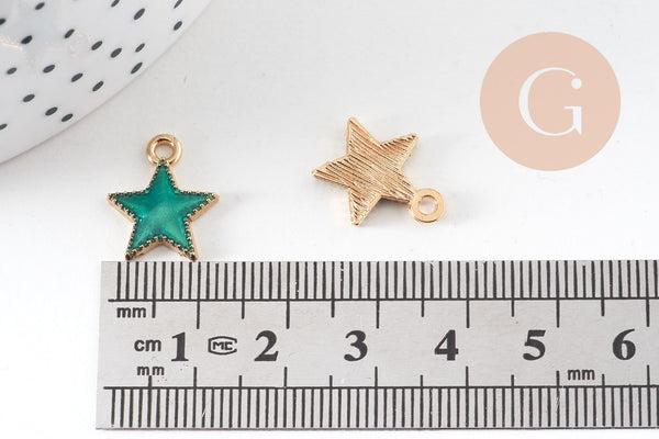 Pendentif étoile zamac doré résine verte 15mm,pendentif doré pour création de bijoux, x5 (G6099)