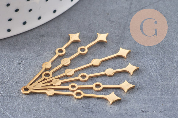 Pendentif étoiles acier 304 inoxydable doré 43.5mm, x1 (G6164)