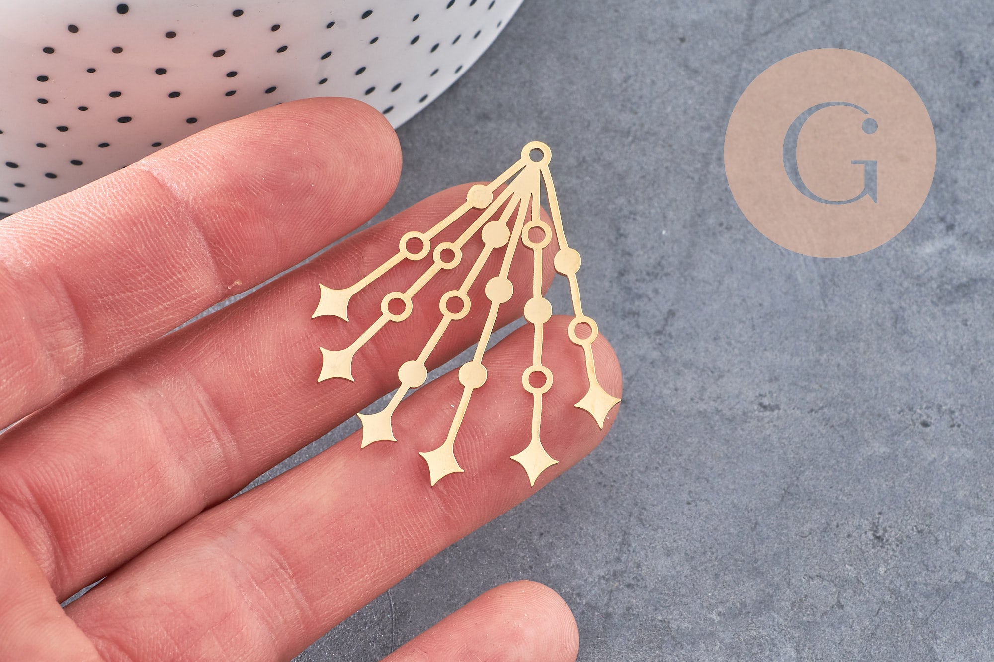 Pendentif étoiles acier 304 inoxydable doré 43.5mm, x1 (G6164)