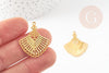 Pendentif éventail doré filigrane fer doré, pendentif, pendentif doré, 28.5mm,x10 (G3893)