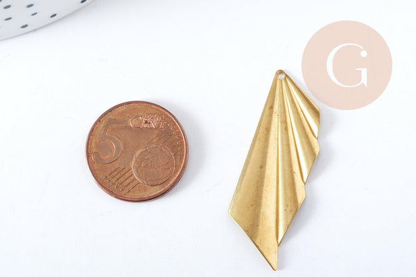 Pendentif éventail géométrique laiton brut 40mm, création bijoux laiton brut x2 (G6531)